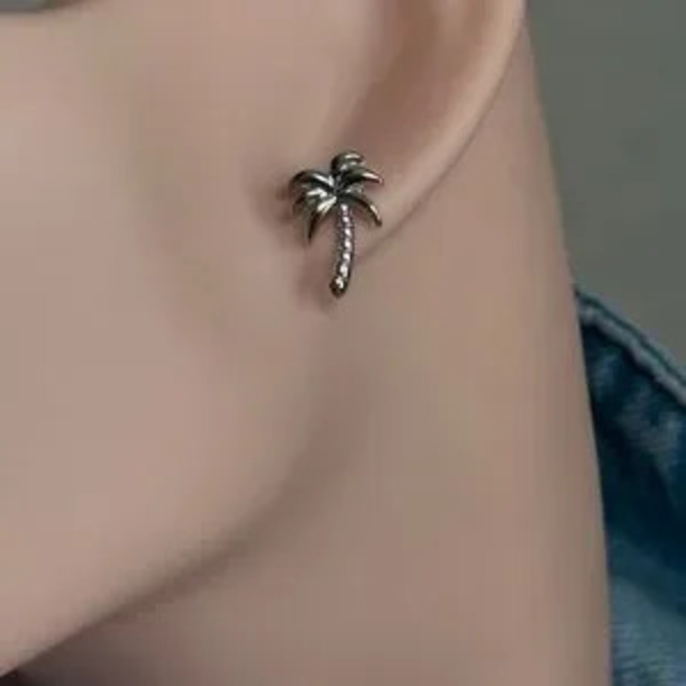 Stylish Stainless Steel Silver Palm Tree Stud Earrings | NEW ??